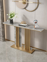 Mesa Consola de Entrada de Hierro con Tapa de Losa de Piedra, Diseño Moderno Minimalista, Desmontable y Ensamblable, Modelo para Hotel