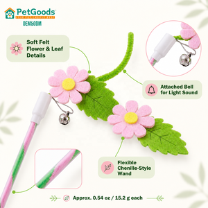 Vente en gros : Baguette interactive pour chat en feutre avec fleur et clochette, 46,5 cm, pour animaleries et vendeurs en ligne - Product Image 4