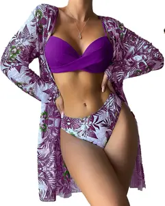 Conjunto de bikini de tres piezas estampado para mujer Traje de baño de 3 piezas bikini traje de baño con cubierta UPS Traje de baño sexy