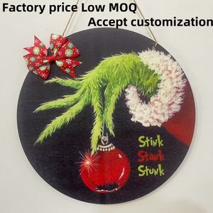 Décorations murales <span class=keywords><strong>de</strong></span> Noël <span class=keywords><strong>Grinch</strong></span> modernes en bois pour porte, avec <span class=keywords><strong>couronne</strong></span> et nœud, pour intérieur, <span class=keywords><strong>de</strong></span> fabrication industrielle - Product Image 2