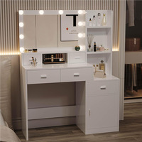 Miroir de Coiffeuse LED en Gros d'Usine, Tabouret de Maquillage, Meuble de Salle de Bain en MDF, Design Minimaliste Moderne Noir et Blanc