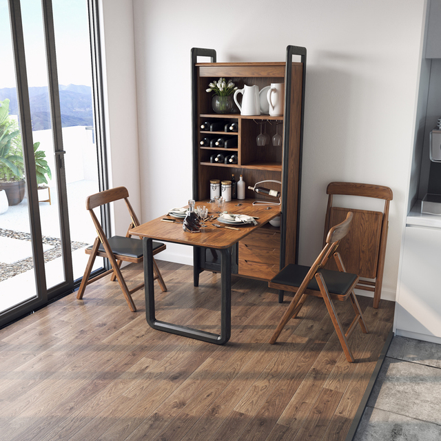 Expandable Wooden Folding Dining Set Space Saving Space Table Extendable Dining Table Set 4 Chairs Walnut Color Adjustable