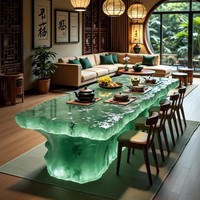 Table de salle à manger rectangulaire transparente illuminée haut de gamme, table basse design en résine lumineuse effet cristal de glace pour salon/bar