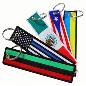 Porte-clés en cuir brodé double face personnalisable, avec double drapeau en tissu, pour pilotes, porte-clés promotionnels, mousquetons - Product Image 1