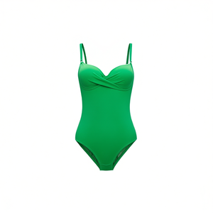 Costume da bagno intero HDJ Plus Size verde con scollo incrociato, push-up e vita alta, per donna SQ66365 - Product Image 1