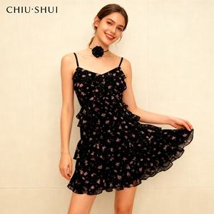 Glamour abito floreale stampato con spalline sottili da donna elegante Mini abito a balze - Product Image 2