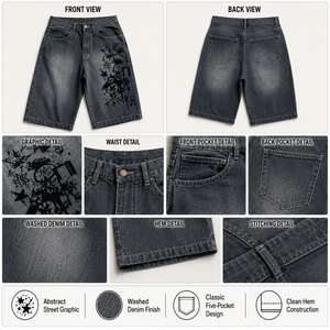 Jorts vintage personnalisés pour hommes, streetwear, shorts en jean délavé, shorts en jean personnalisables, jorts personnalisables, shorts en jean à motifs floraux, nouveaux modèles unis - Product Image 3