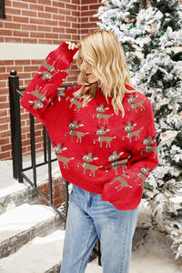Maglia invernale comoda Casual alla moda 2025 maglione rosso Jacquard cervo carino per natale - Product Image 6