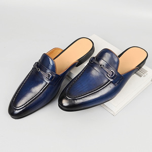 Mocassins Homme Dreamy Stark en Cuir Véritable Sans Talon, à Enfiler, Talon Bas, Mules Décontractées, Couleur Unie Bleue, Chaussures Habillées à Boucle, Tailles 38-46 - Product Image 2