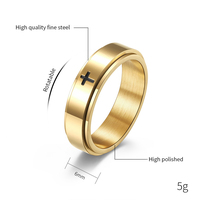 Bague de décompression rotative en acier inoxydable doré, anti-anxiété, avec verre, pour couple, mariage, fiançailles, homme et femme