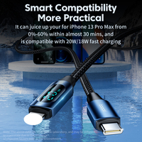 Toocki Affichage numérique intelligent Type-C Câble PD 20W Charge rapide Puce intégrée Tissage haute densité pour un usage quotidien