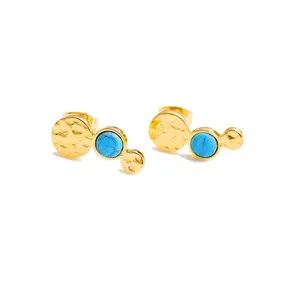 Boucles d'oreilles turquoises bleues pour femmes, bijoux à ongles en acier inoxydable, vente en gros,