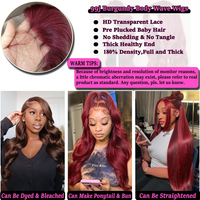 Perruque brésilienne en cheveux humains 99j 13x6 HD Lace Frontal, ondulée, densité 250, 30-40 pouces, rouge, avec dentelle frontale