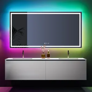 बैकलिट आयत बाथरूम आरजीबी एलईडी रंग बदलते दर्पण Frameless ब्लूटूथ संगीत स्मार्ट दीवार दर्पण