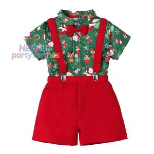 HP Kids Toddler Baby Boy Christmas Clothes Santa Print Button Down Shirt Shorts Set Gentlemen Outfits KBCS-014 - Product Image 1