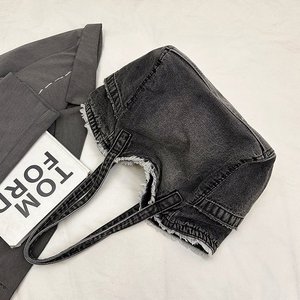 Washed Denim Canvas Women's Shoulder Tote <b>Bag</b> Summer New Style Fashionable Large-Capacity Zipper Closure Tanjing - Product Image 3