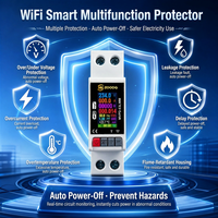 Pelindung Tegangan Multi-Fungsi WiFi Smart TUYA App 63A 1P+N dengan Meter Energi LCD dan Proteksi Kebocoran Smart Life