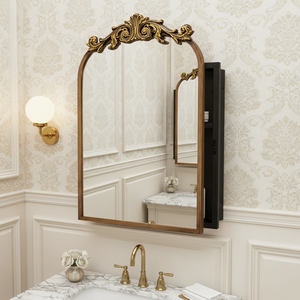 Espejo de Baño con Marco de Aluminio, Estilo <span class=keywords><strong>Barroco</strong></span> Francés Arqueado Vintage, Pintado a Mano con Motivos Florales de Lujo, para Hotel o Sala de Estar - Product Image 1
