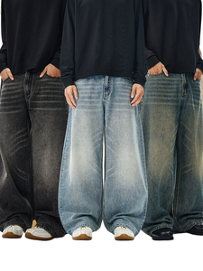 <span class=keywords><strong>Jeans</strong></span> curvo da uomo con baffo di gatto lavato classico americano per uomo e donna, pantaloni <span class=keywords><strong>lunghi</strong></span> vintage <span class=keywords><strong>larghi</strong></span> - Product Image 1