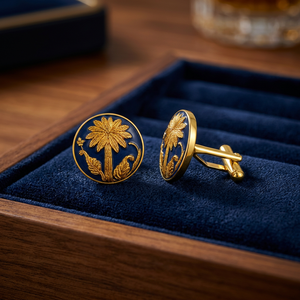 Boutons de manchette en laiton pour homme, motif floral en émail bleu - Bijoux formels faits à la main pour mariage, anniversaire, fiançailles, fête, cadeau (Rajasthan) - Product Image 5