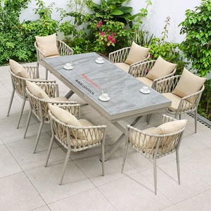 Juego de <span class=keywords><strong>Mesa</strong></span> de Comedor <span class=keywords><strong>Extensible</strong></span> de Estilo Nórdico Moderno con Tablero de Mármol y Sillas de Jardín de Ratán para Exteriores - Product Image 1