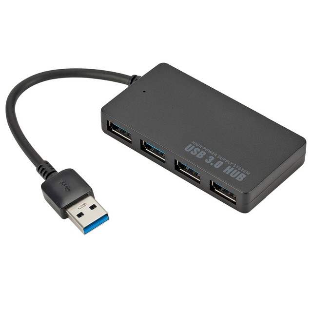 4-Port USB 3.0 Hub 5Gbps Portable Slim Compact Design Charging Splitter Compatible PC Mac Laptop Notebook Desktop Black CE