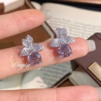 Anting Bunga Potongan Oktagonal Berlian Berkilau, Anting Bulat Hyacinth Tembaga, Aksesoris Fashion untuk Wanita