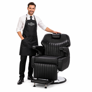 Sillón de <span class=keywords><strong>Barber</strong></span>ía Moderno de Lujo en Acero Inoxidable Negro, Hidráulico, Reclinable, Resistente, Profesional para Salón de Belleza y Peluquería - Product Image 5