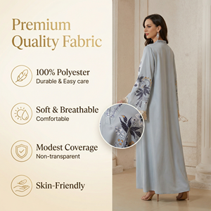 Nuevo Estilo Elegante Vestido Musulmán de Gasa Azul Claro con Adornos de Pedrería para Mujer, Venta al Por Mayor - Product Image 2