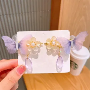 Chinese accessories children glaze flower hair clips girls handmade butterfly clip