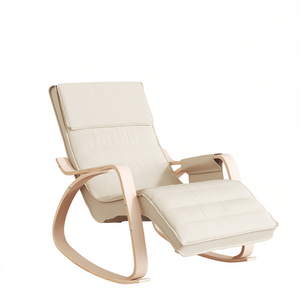 Sedia a dondolo color crema con gambe in legno, design moderno scandinavo per l'arredamento del soggiorno - Product Image 1