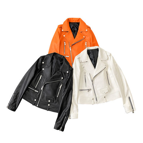 New Arrival Customized Hot Sale Sexy Style Solid Color Leather Women Motorcycle Jacket Coat Short Outfit