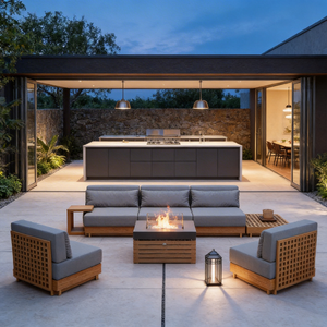 Ensemble <span class=keywords><strong>de</strong></span> canapés d'angle d'extérieur en composite bois-plastique, luxe moderne, résistant aux intempéries, assise profonde, ensemble <span class=keywords><strong>de</strong></span> conversation, best-seller, style longue queue - Product Image 3