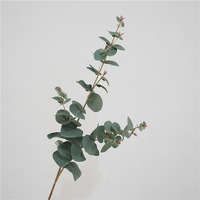 Feuilles artificielles en tissu de soie et fil de fer, branche unique, eucalyptus bleu, pour décoration florale en gros