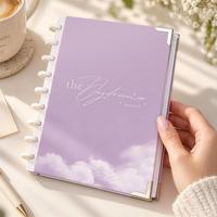 Carnet de notes créatif personnalisé B5 avec couverture en papier nuage rêveur violet, reliure à disque, impression couleur et coins métalliques