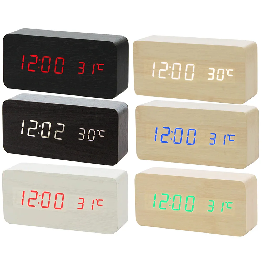 Wood Despertador Electronic Desktop USB/AAA Powered clock Ptemperature table clock desktop wooden led digital alarm clock