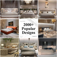 Meubles de chambre à coucher de villa de luxe moderne haut de gamme, solution clé en main, approvisionnement unique, lit king-size en velours gris arc-en-ciel complet