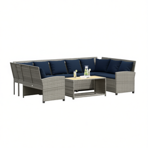 Gray Poly <b>Rattan</b> Patio <b>Sofa</b> Set With Cushions 6 Seater Outdoor Garden Furniture Contemporary Design - Product Image 1