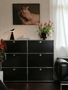 Middle Ancient Module Movable Drawer Door <strong>Black</strong> Bauhaus Solid Wood Sofa <strong>Side</strong> Rack Porch Storage Minimalist <strong>Cabinet</strong> - Product Image 3