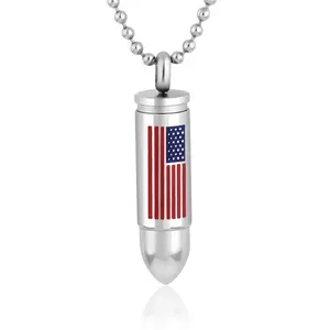 Crematie Sieraden Roestvrij Staal Amerikaanse Vlag Kogel Herdenking Urn Hanger Ketting Voor As