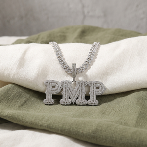 Colgante de Letra PMP de Plata 925 con Moissanita y Diamantes Iced Out, Diseño Inicial Audaz de Lujo Estilo Hip Hop para Hombres, Ideal para Fiestas, Eventos y Uso Diario - Product Image 1