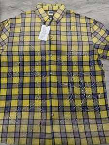 <span class=keywords><strong>Camicia</strong></span> da Uomo a Maniche Lunghe a Quadri Scozzesi in <span class=keywords><strong>Flanella</strong></span> 2025 Streetwear Personalizzata con Strass Effetto Acido e Usurato Vestibilità Ampia e Casual - Product Image 4