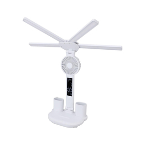 Lampe de table pour le soin des yeux Horloge numérique Lumière LED USB 3 couleurs Lampe de bureau Contrôle tactile Pliable avec ventilateur Lumière de lecture Lumière de nuit - Product Image 1