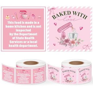 Pegatinas personalizadas para alimentos de estilo rústico, cuadradas de 1.5 pulgadas, en rollo rosa, para panadería casera, conservas, manualidades DIY, embalaje de regalos, venta al por mayor - Product Image 1