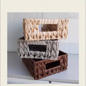 Cesta de Almacenamiento Tejida Bobai 24x19x9 de Material PP, Organizador de Cosméticos, Bandeja de Escritorio, Gris Café Blanco Lechoso - Product Image 2