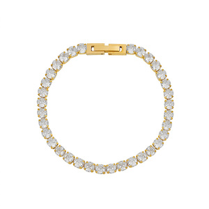 Bracciale Tennis Placcato <span class=keywords><strong>Oro</strong></span>/Argento 18K con Zirconia Cubica da 4mm, Gioielli Inossidabili, Regali Donna, Braccialetti Delicati in <span class=keywords><strong>Oro</strong></span> con Diamanti CZ 5A - Product Image 1