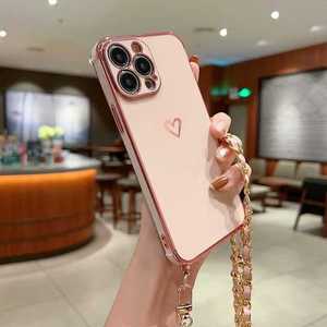 เคสโทรศัพท์ซิลิโคนเจลกันกระแทก ดีไซน์หรูหรา รูปหัวใจแบบโปร่ง สายคล้องแบบโซ่ลายกระดูกงู พร้อมสายคล้องคอ สำหรับ 17/16 <span class=keywords><strong>Pro</strong></span>/14 - Product Image 6