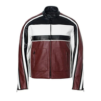 Veste de moto en cuir classique rétro de couleur bleue avec logo OEM Veste de course Nascar en cuir pour hommes