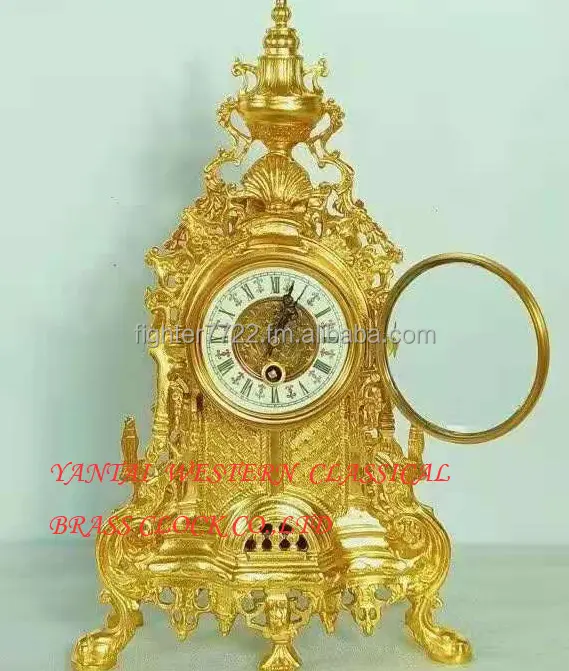 ساعة مكتب كلاسيكية غربية من النحاس الأصفر ، ساعة عتيقة ذهبية من النحاس الأصفر