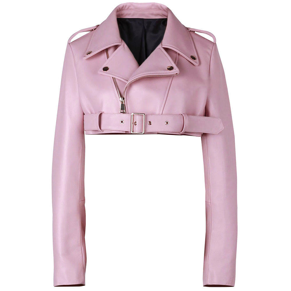 pastel pink leather jacket